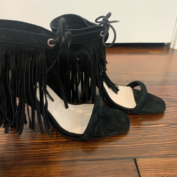 Sol Sana Black Suede Fringe Heels - Picture 2 of 6